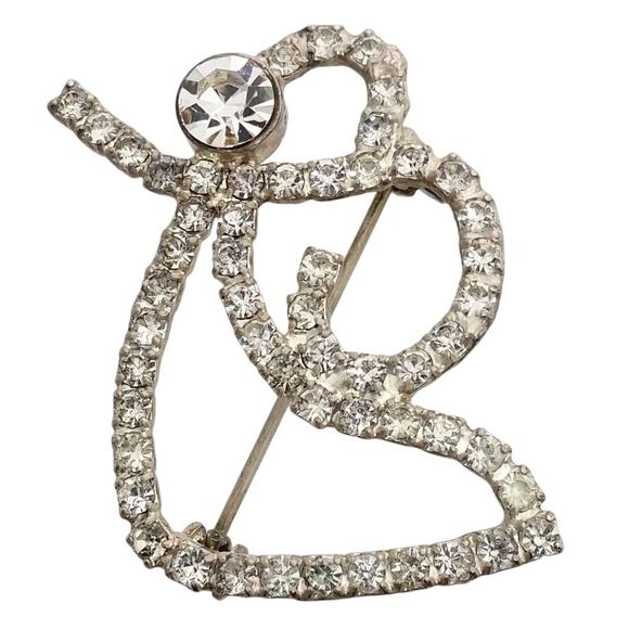 Rhinestone Angel Brooch Silver Tone Vintage Small Pin Holiday - Picture 1 of 5